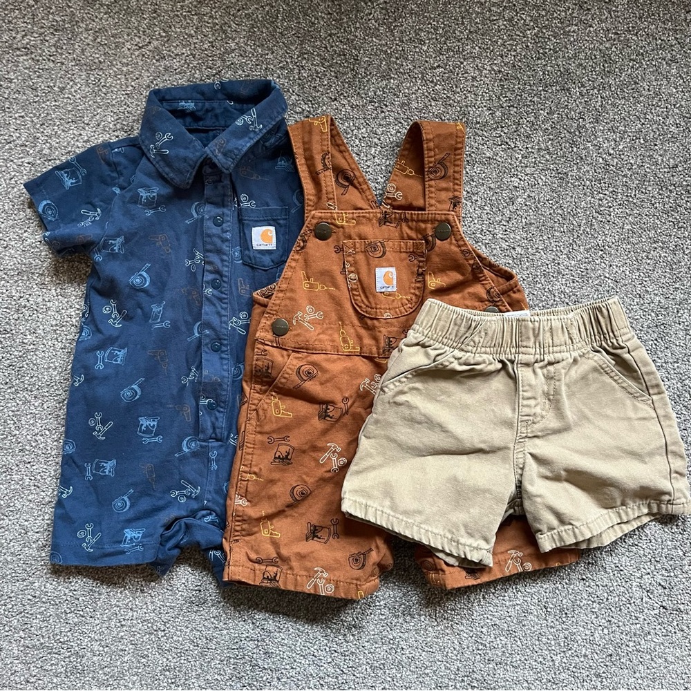 Carhartt Baby Bundle 12 mo romper shorts overalls